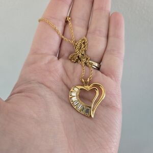 Vintage 1997 Avon Baguette heart necklace Gold Tone Valentines